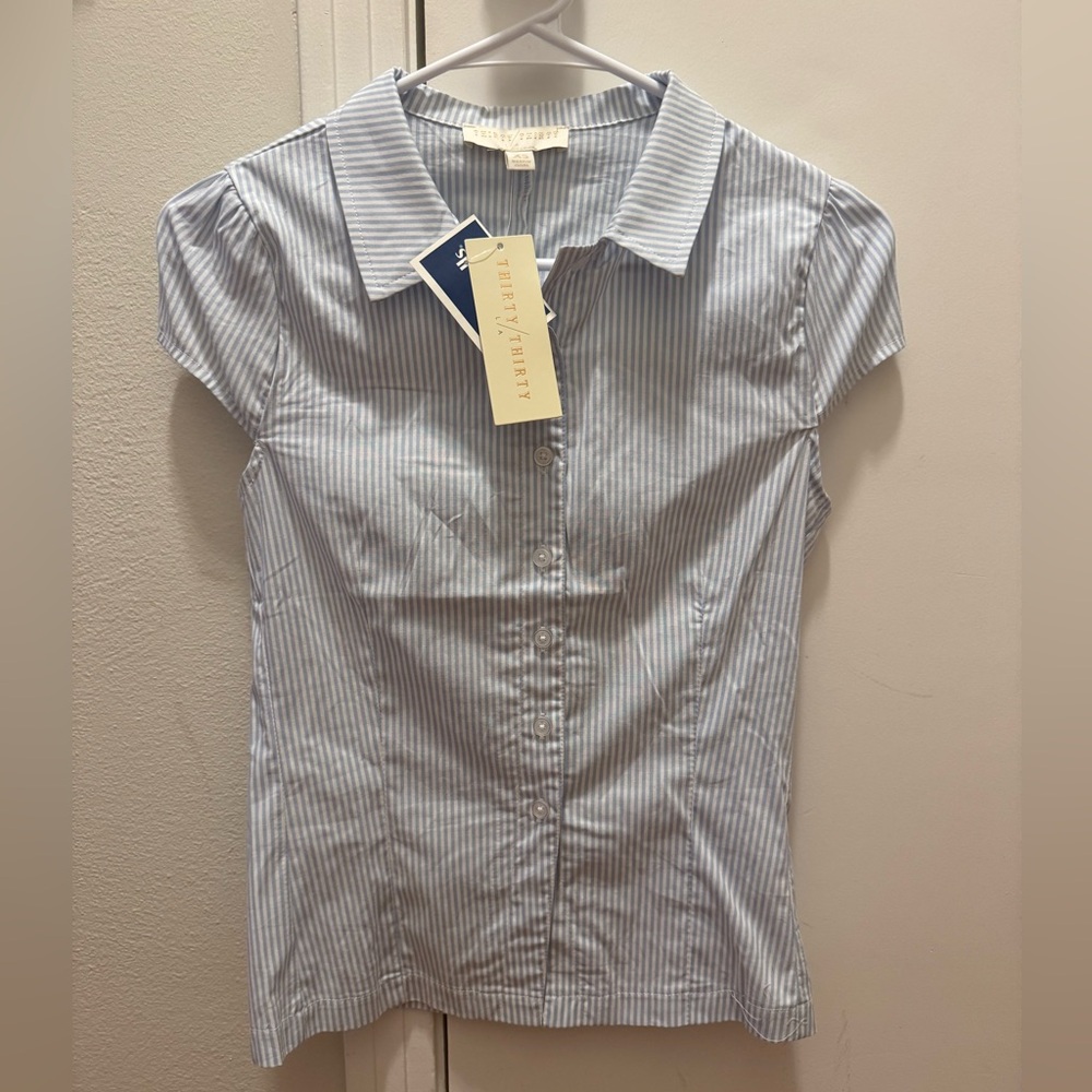 Women's Light Blue Striped Button Down Shirt